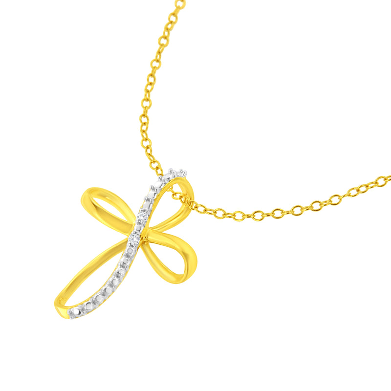 Bids.com 10K Yellow Gold Plated .925 Sterling Silver Diamond Accent Cross Ribbon 18" Pendant Necklace (I-J Color, I2-I3 Clarity) Necklaces