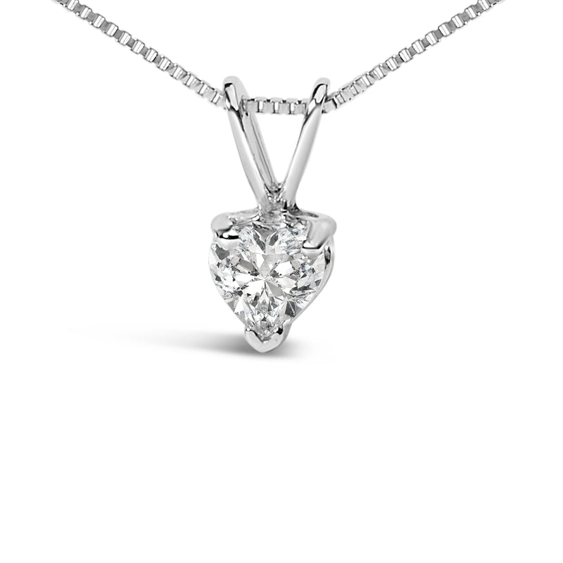 Bids.com 14K White Gold 1/5 Cttw 3-Prong Set Heart Shaped Solitaire Lab Grown Diamond 18" Pendant Necklace (F-G Color, VS2-SI1 Clarity) Necklaces
