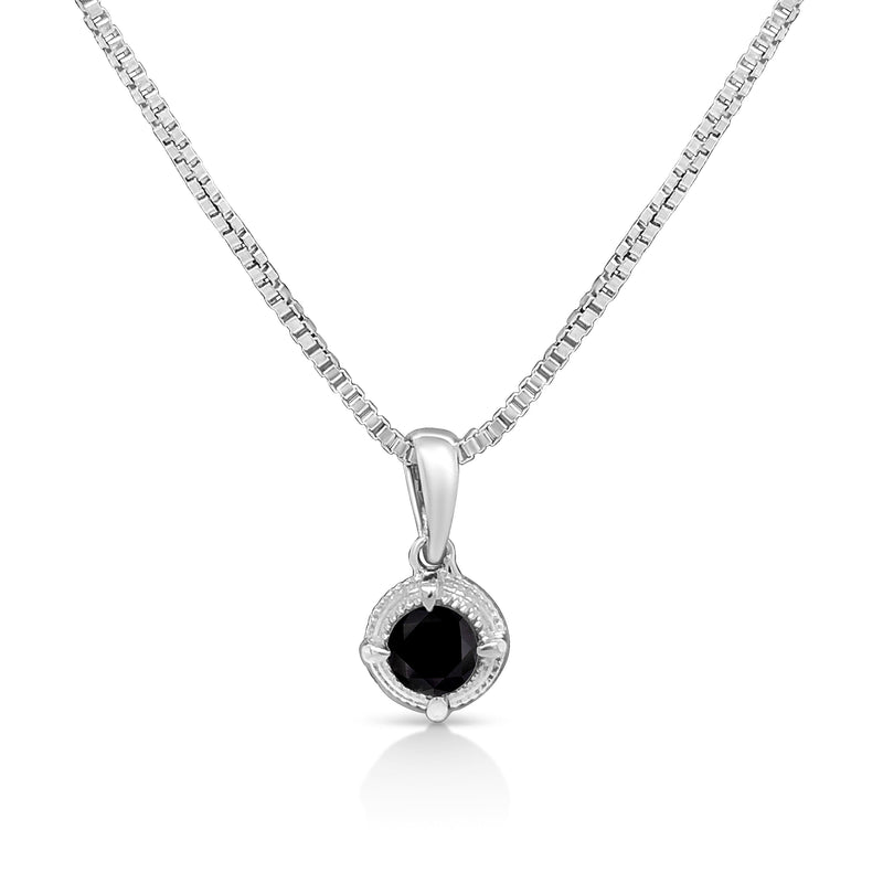Bids.com .925 Sterling Silver 3/4 Cttw Treated Blue Diamond Solitaire 18" Milgrain Pendant Necklace (Blue Color, I1-I2 Clarity) Necklaces