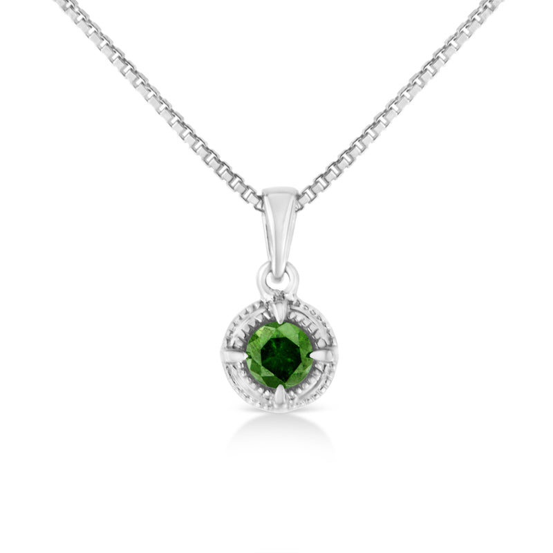 Bids.com .925 Sterling Silver 3/4 Cttw Treated Blue Diamond Solitaire 18" Milgrain Pendant Necklace (Blue Color, I1-I2 Clarity) Necklaces