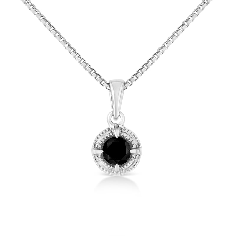 Bids.com .925 Sterling Silver 3/4 Cttw Treated Blue Diamond Solitaire 18" Milgrain Pendant Necklace (Blue Color, I1-I2 Clarity) Necklaces