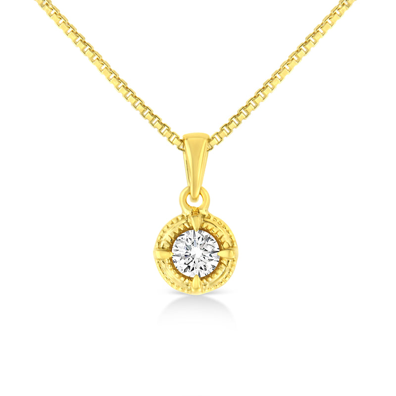 Bids.com 14K Yellow Gold Plated .925 Sterling Silver 1/2 Cttw Brilliant Round Cut Diamond Solitaire Milgrain 18" Pendant Necklace (K-L Color, I2-I3 Clarity) Necklaces