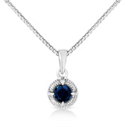Bids.com .925 Sterling Silver 3/4 Cttw Treated Blue Diamond Solitaire 18" Milgrain Pendant Necklace (Blue Color, I1-I2 Clarity) Necklaces