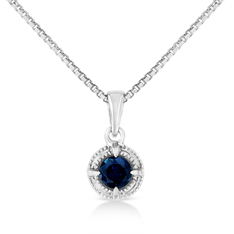 Bids.com .925 Sterling Silver 3/4 Cttw Treated Blue Diamond Solitaire 18" Milgrain Pendant Necklace (Blue Color, I1-I2 Clarity) Necklaces