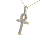 Bids.com 10K Yellow Gold 1 7/8 Cttw Round Diamond Ankh Cross Pendant Necklace for Men (H-I Color, SI1-SI2 Clarity) - NO CHAIN INCLUDED Necklaces