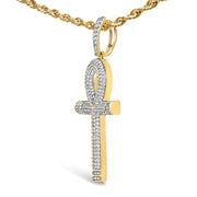 Bids.com 10K Yellow Gold 1 7/8 Cttw Round Diamond Ankh Men's Pendant Necklace Necklaces