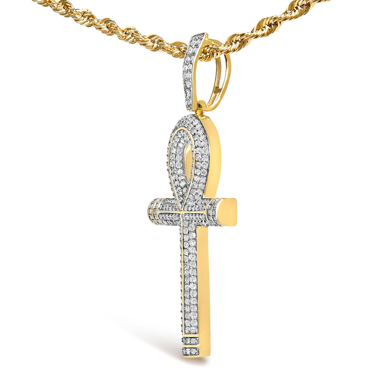 Bids.com 10K Yellow Gold 1 7/8 Cttw Round Diamond Ankh Men's Pendant Necklace Necklaces