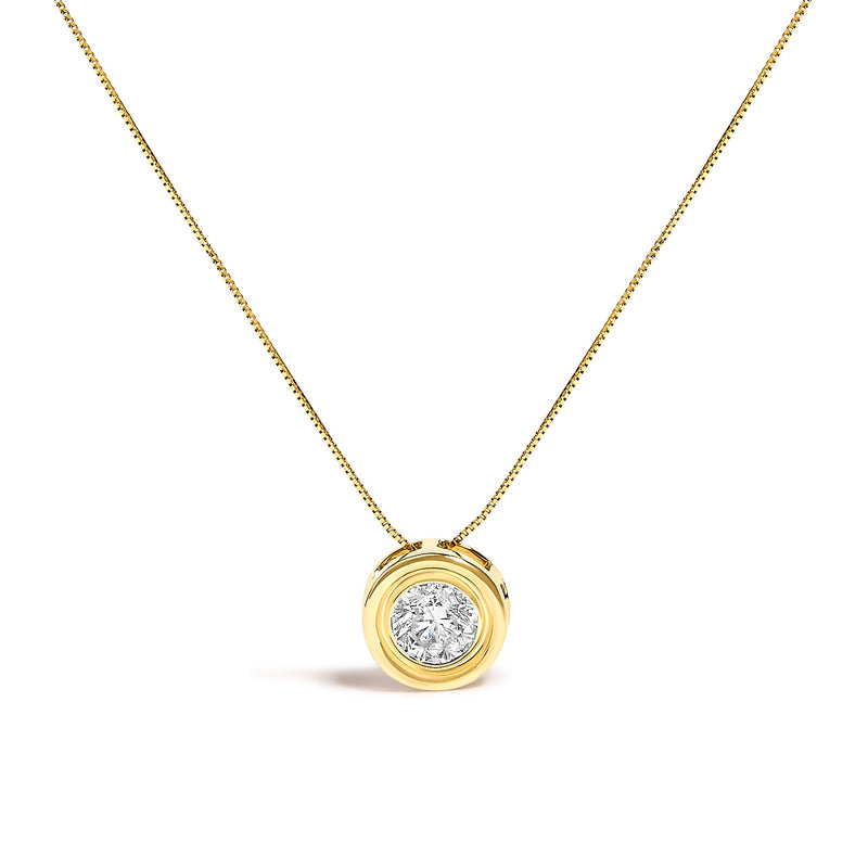 Bids.com 14K Yellow Gold 1 3/8 Cttw Bezel Set Round Diamond Solitaire Pendant Necklace Necklaces
