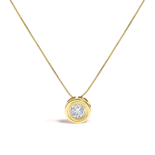 Bids.com 14K Yellow Gold 1 3/8 Cttw Bezel Set Round Diamond Solitaire Pendant Necklace Necklaces