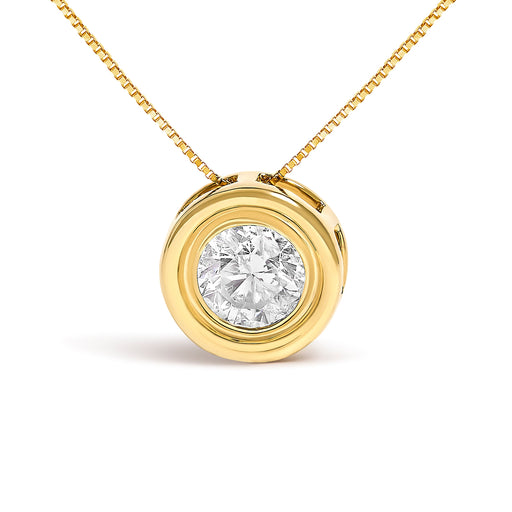 Bids.com 14K Yellow Gold 1 3/8 Cttw Bezel Set Round Diamond Solitaire Pendant Necklace Necklaces