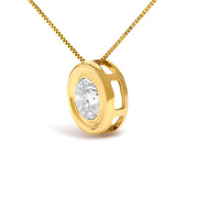 Bids.com 14K Yellow Gold 1 3/8 Cttw Bezel Set Round Diamond Solitaire Pendant Necklace Necklaces