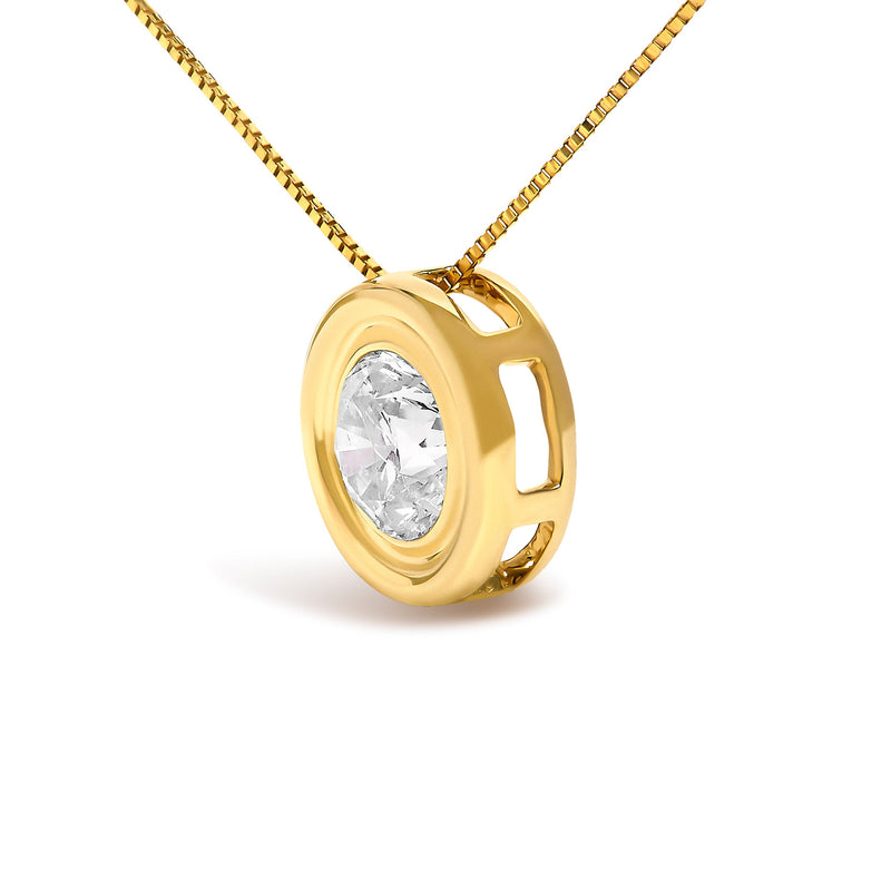 Bids.com 14K Yellow Gold 1 3/8 Cttw Bezel Set Round Diamond Solitaire Pendant Necklace Necklaces