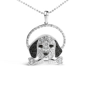 Bids.com .925 Sterling Silver 1/4 Cttw White and Black Diamond Beagle Dog and Bone Pendant Necklace (I-J Color, I2-I3 Clarity) - 18" Inches Necklaces