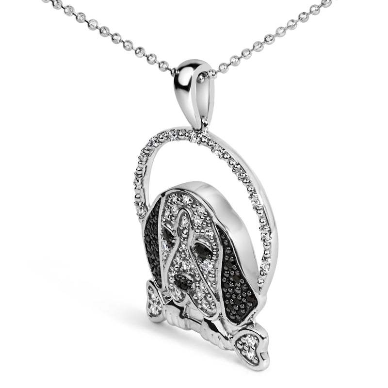Bids.com .925 Sterling Silver 1/4 Cttw White and Black Diamond Beagle Dog and Bone Pendant Necklace (I-J Color, I2-I3 Clarity) - 18" Inches Necklaces
