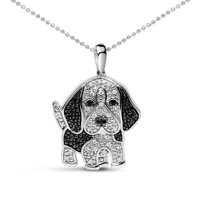 Bids.com .925 Sterling Silver 1/4 Cttw White and Black Diamond Basset Hound Dog Pendant Necklace 18 inch (I-J Color, I2-I3 Clarity) Necklaces