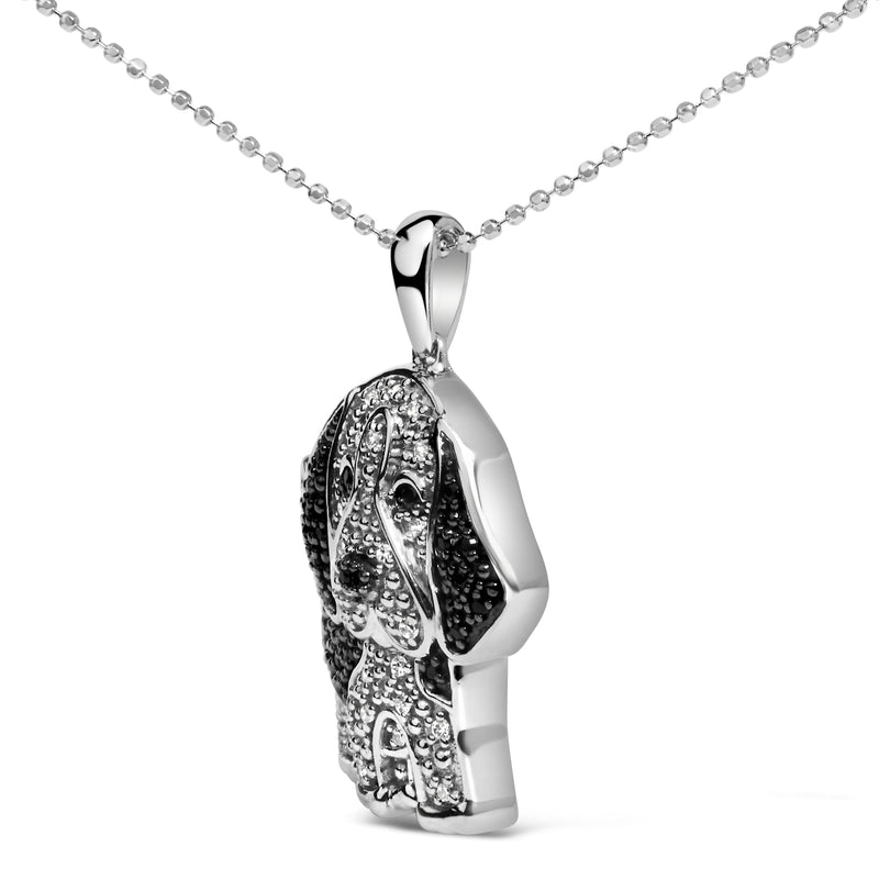 Bids.com .925 Sterling Silver 1/4 Cttw White and Black Diamond Basset Hound Dog Pendant Necklace 18 inch (I-J Color, I2-I3 Clarity) Necklaces