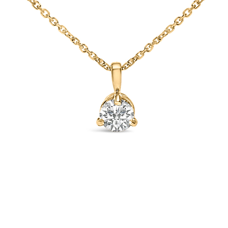 Bids.com 14K Yellow Gold 3/8 Cttw 3 Prong Martini Set Round Diamond Solitaire Pendant Necklace (G-H Color, SI2-I1 Clarity) - 18" Inches Necklaces