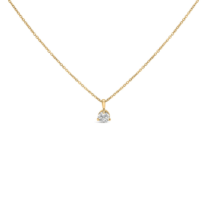 Bids.com 14K Yellow Gold 3/8 Cttw 3 Prong Martini Set Round Diamond Solitaire Pendant Necklace (G-H Color, SI2-I1 Clarity) - 18" Inches Necklaces