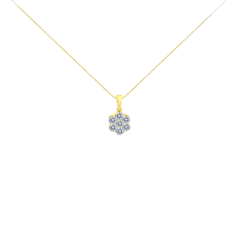 Bids.com 14K Yellow Gold 1.00 Cttw Brilliant Round-Cut Diamond 7 Stone Floral Cluster 18" Pendant Necklace (H-I Color, SI2-I1 Clarity) Necklaces