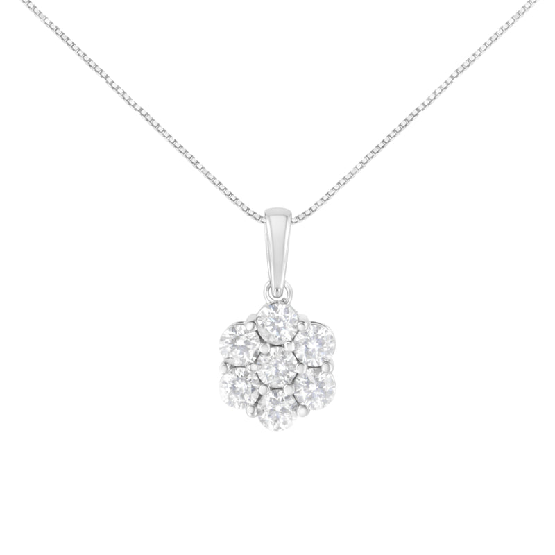 Bids.com 14K White Gold 2.00 Cttw Brilliant Round-Cut Diamond 7 Stone Flower Cluster 18" Pendant Necklace (H-I Color, SI2-I1 Clarity) Necklaces