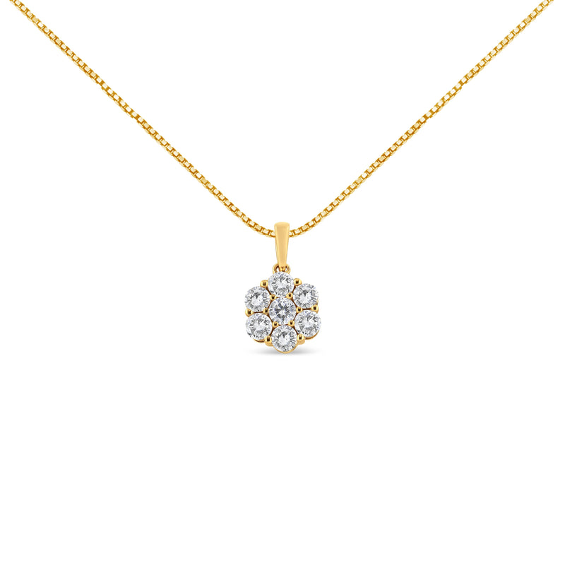Bids.com 14K Yellow Gold 2.00 Cttw Brilliant Round-Cut Diamond 7 Stone Flower Cluster 18" Pendant Necklace (H-I Color, SI2-I1 Clarity) Necklaces