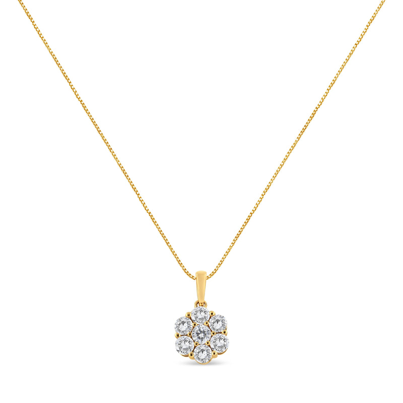 Bids.com 14K Yellow Gold 2.00 Cttw Brilliant Round-Cut Diamond 7 Stone Flower Cluster 18" Pendant Necklace (H-I Color, SI2-I1 Clarity) Necklaces