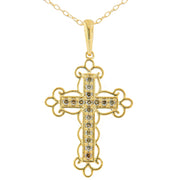 Bids.com 10K Yellow Flashed .925 Sterling Silver 1/4 Cttw Champagne Diamond Filigree Cross Pendant Necklace (K-L Color, I1-I2 Clarity) - 18" Necklaces