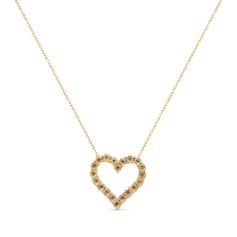 Bids.com 10K Yellow Gold Flashed .925 Sterling Silver 1/2 Cttw Champagne Diamond Miracle Plate Heart Pendant Necklace (K-L Color, I1-I2 Clarity) - 18" Necklaces
