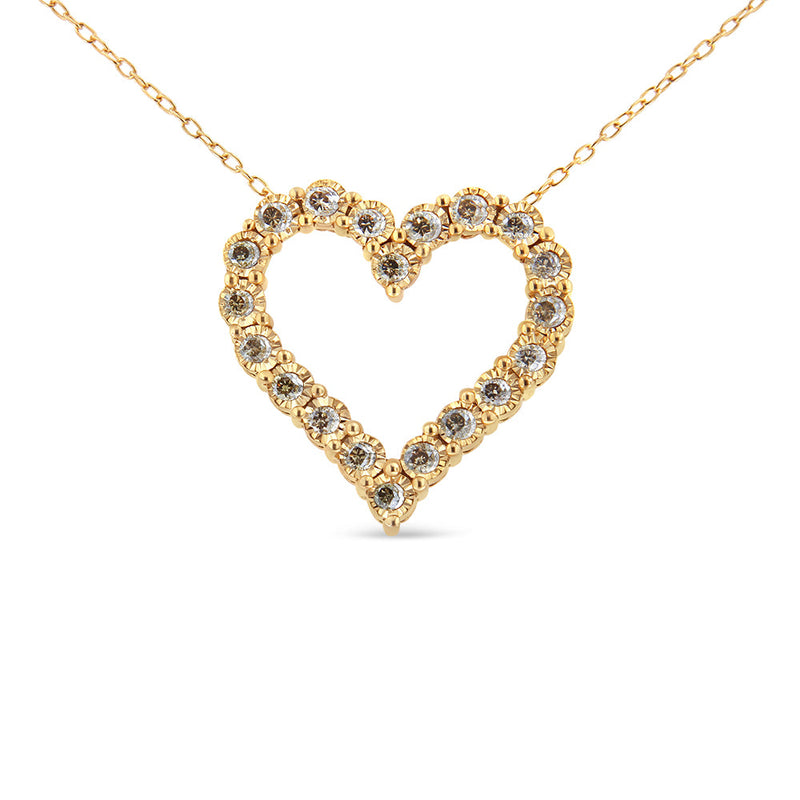 Bids.com 10K Yellow Gold Flashed .925 Sterling Silver 1/2 Cttw Champagne Diamond Miracle Plate Heart Pendant Necklace (K-L Color, I1-I2 Clarity) - 18" Necklaces