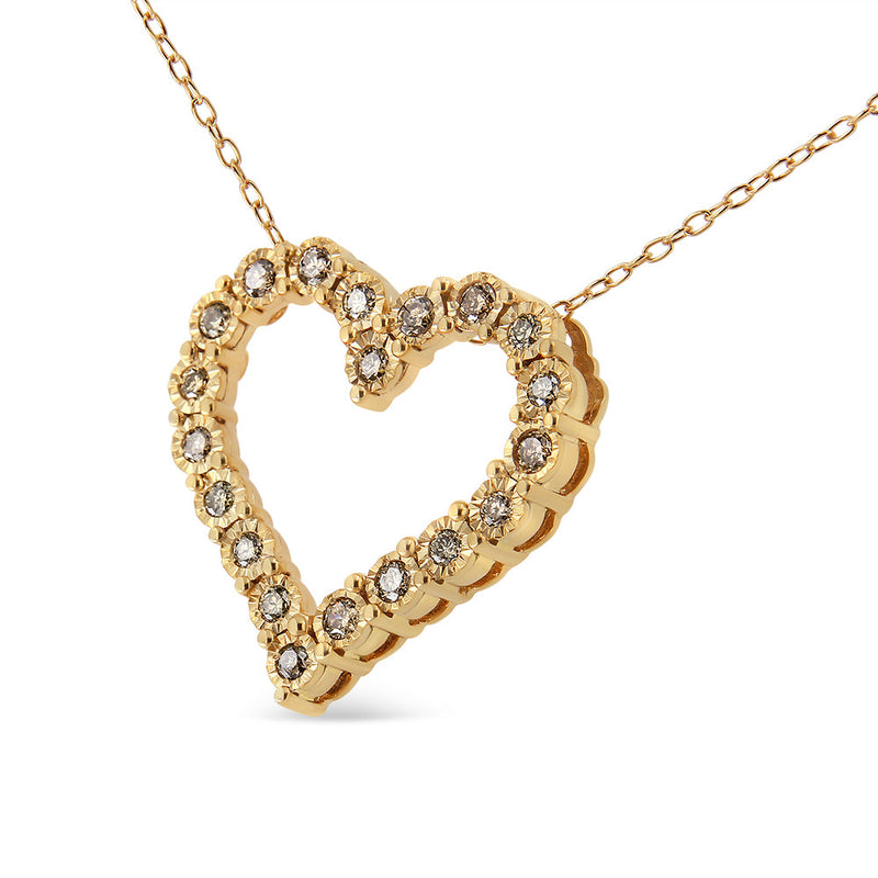Bids.com 10K Yellow Gold Flashed .925 Sterling Silver 1/2 Cttw Champagne Diamond Miracle Plate Heart Pendant Necklace (K-L Color, I1-I2 Clarity) - 18" Necklaces