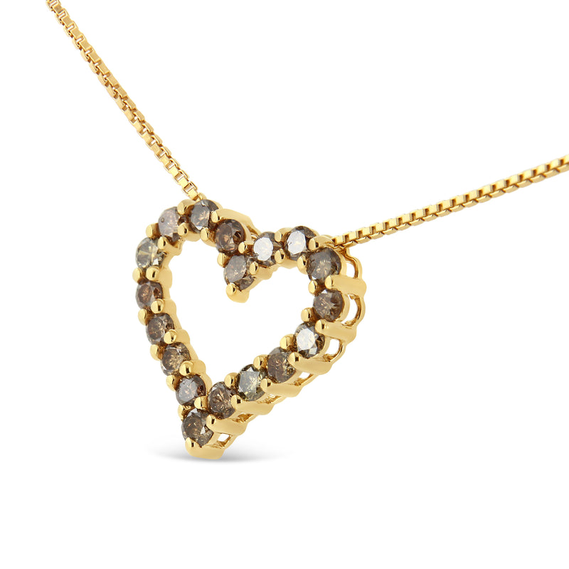 Bids.com 14K Yellow Gold Plated .925 Sterling Silver 1.0 Cttw Champagne Diamond Heart Pendant Necklace (K-L Color, I1-I2 Clarity) - 18" Necklaces