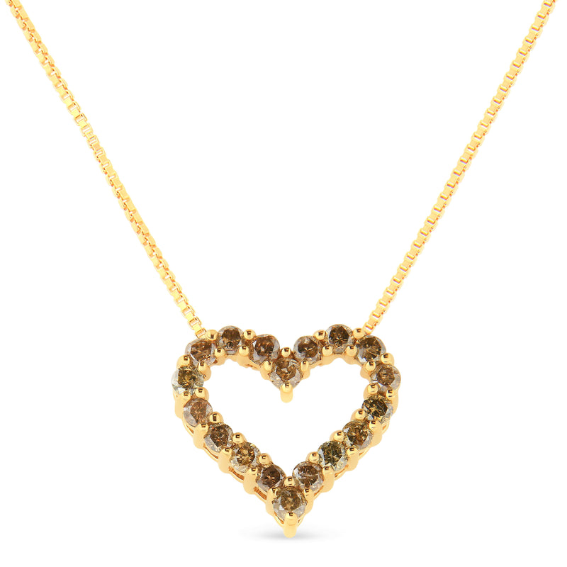 Bids.com 14K Yellow Gold Plated .925 Sterling Silver 1.0 Cttw Champagne Diamond Heart Pendant Necklace (K-L Color, I1-I2 Clarity) - 18" Necklaces