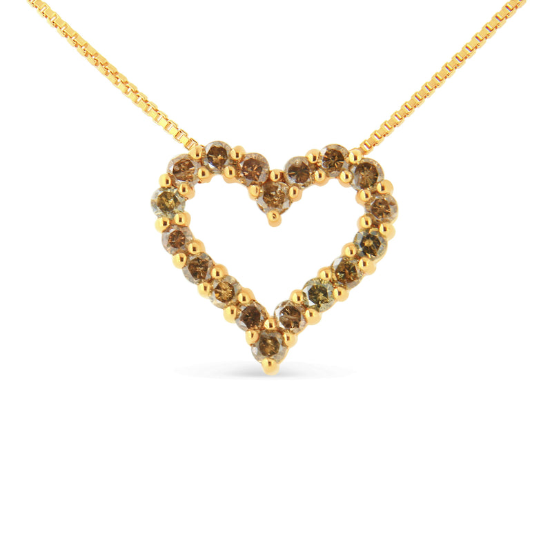 Bids.com 14K Yellow Gold Plated .925 Sterling Silver 1.0 Cttw Champagne Diamond Heart Pendant Necklace (K-L Color, I1-I2 Clarity) - 18" Necklaces