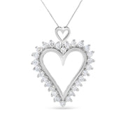 Bids.com .925 Sterling Silver 1 3/4 Cttw Round Diamond Lined Open Heart Pendant 18" Necklace (I-J Color, I2-I3 Clarity) Necklaces