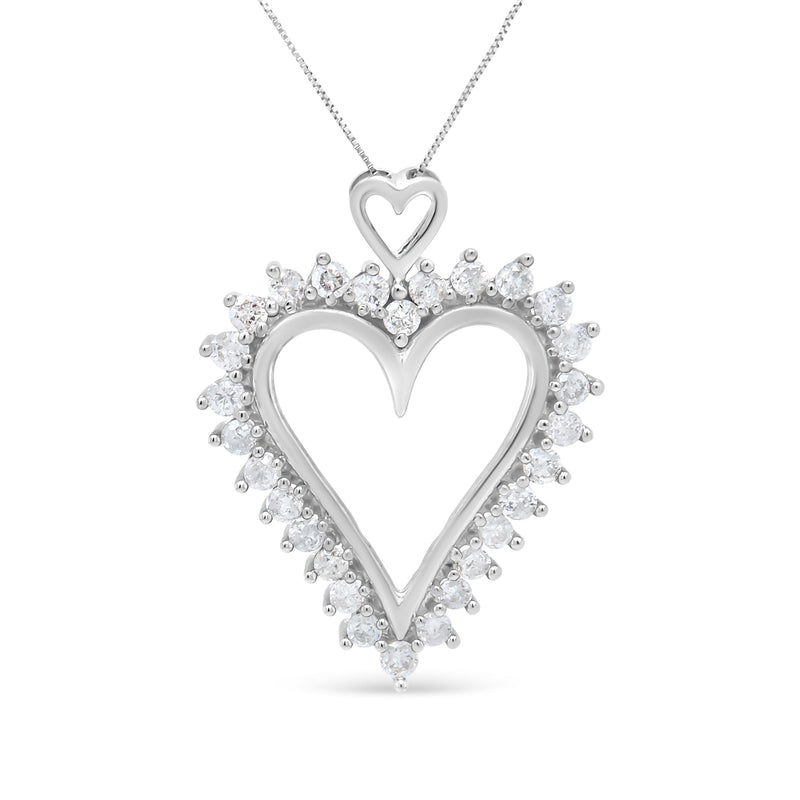 Bids.com .925 Sterling Silver 1 3/4 Cttw Round Diamond Lined Open Heart Pendant 18" Necklace (I-J Color, I2-I3 Clarity) Necklaces