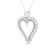 Bids.com .925 Sterling Silver 1 3/4 Cttw Round Diamond Lined Open Heart Pendant 18" Necklace (I-J Color, I2-I3 Clarity) Necklaces