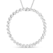 Bids.com .925 Sterling Silver 3/4 Cttw Round Diamond Spiral Curved Circle Pendant 18" Necklace (I-J Color, I3 Clarity) Necklaces