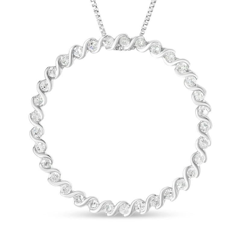 Bids.com .925 Sterling Silver 3/4 Cttw Round Diamond Spiral Curved Circle Pendant 18" Necklace (I-J Color, I3 Clarity) Necklaces