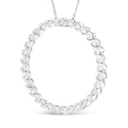 Bids.com .925 Sterling Silver 3/4 Cttw Round Diamond Spiral Curved Circle Pendant 18" Necklace (I-J Color, I3 Clarity) Necklaces