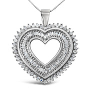 Bids.com .925 Sterling Silver 1.0 Cttw Baguette and Round Diamond  Heart Pendant 18" Necklace (H-I Color, I3 Clarity) Necklaces
