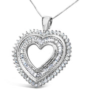 Bids.com .925 Sterling Silver 1.0 Cttw Baguette and Round Diamond  Heart Pendant 18" Necklace (H-I Color, I3 Clarity) Necklaces