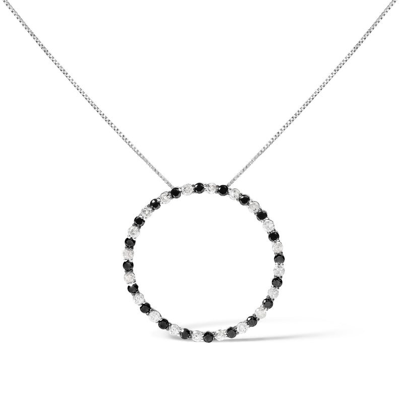 Bids.com .925 Sterling Silver 2.0 Cttw Alternating Black and White Diamond Open Hoop Circle Pendant Necklace (H-I Color, I2-I3 Clarity) - 18" Inches Necklaces
