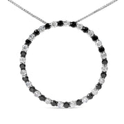 Bids.com .925 Sterling Silver 2.0 Cttw Alternating Black and White Diamond Open Hoop Circle Pendant Necklace (H-I Color, I2-I3 Clarity) - 18" Inches Necklaces