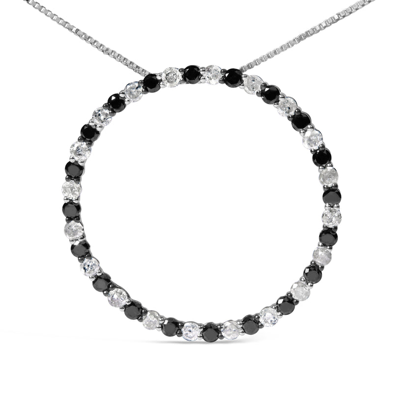 Bids.com .925 Sterling Silver 2.0 Cttw Alternating Black and White Diamond Open Hoop Circle Pendant Necklace (H-I Color, I2-I3 Clarity) - 18" Inches Necklaces