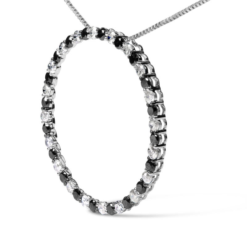 Bids.com .925 Sterling Silver 2.0 Cttw Alternating Black and White Diamond Open Hoop Circle Pendant Necklace (H-I Color, I2-I3 Clarity) - 18" Inches Necklaces