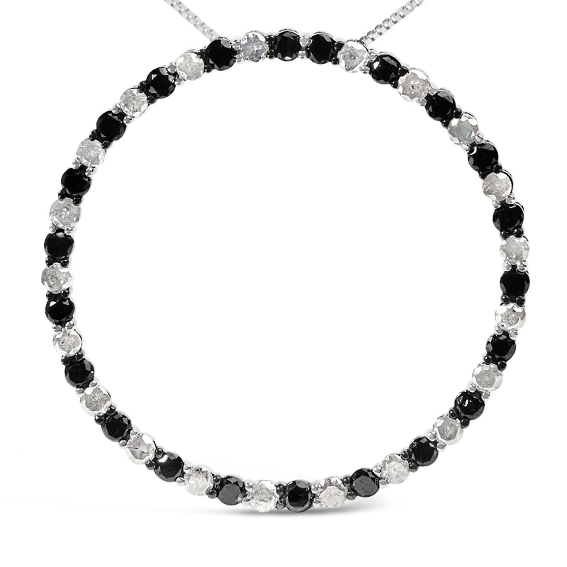Bids.com .925 Sterling Silver 3.0 Cttw Alternating Black and White Diamond Open Hoop Circle Pendant Necklace (H-I Color, I3 Clarity) - 18" Inches Necklaces