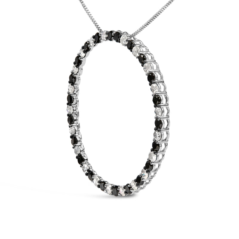 Bids.com .925 Sterling Silver 3.0 Cttw Alternating Black and White Diamond Open Hoop Circle Pendant Necklace (H-I Color, I3 Clarity) - 18" Inches Necklaces