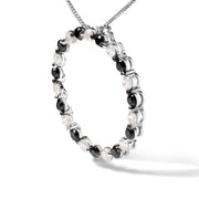 Bids.com .925 Sterling Silver 1 3/4 Cttw Alternating Black and White Diamond Open Circle Hoop Pendant Necklace (H-I Color, I2-I3 Clarity) - 18" Inches Necklaces