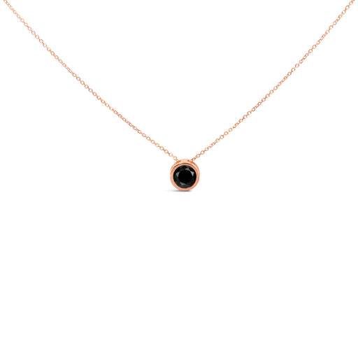 Bids.com 14K Rose Gold 3 1/2 Cttw Bezel-Set Black Round Diamond Solitaire Pendant Necklace (Black Color, I2-I3 Clarity) - 18" Necklaces