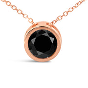 Bids.com 14K Rose Gold 3 1/2 Cttw Bezel-Set Black Round Diamond Solitaire Pendant Necklace (Black Color, I2-I3 Clarity) - 18" Necklaces